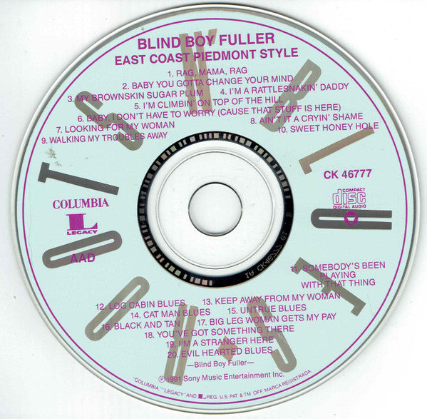 Blind Boy Fuller : East Coast Piedmont Style (CD, Comp, Mono)