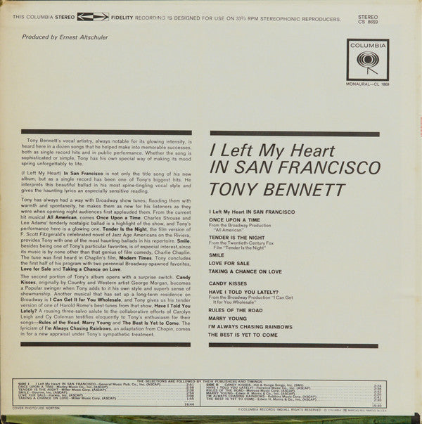 Tony Bennett : I Left My Heart In San Francisco (LP, Album, RE)
