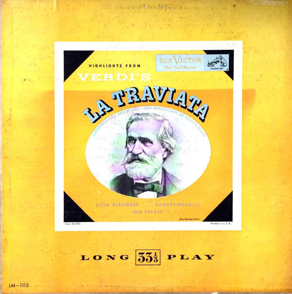 Giuseppe Verdi, Licia Albanese, Robert Merrill, Jan Peerce : Highlights From Verdi's La Traviata (LP, Mono)