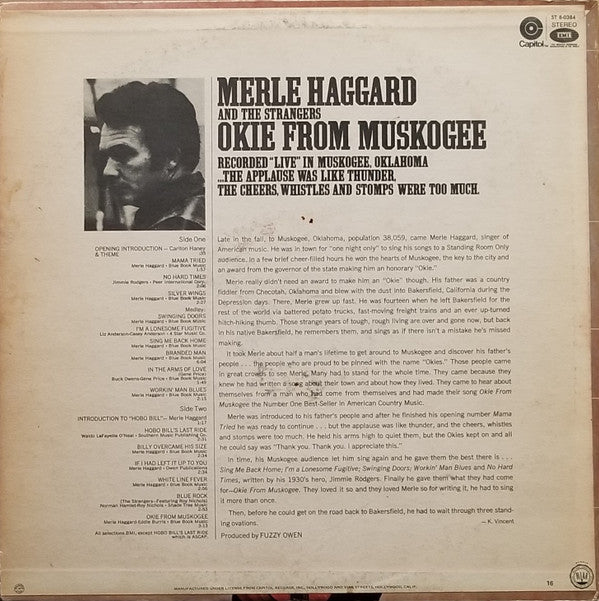 Merle Haggard And The Strangers (5) : Okie From Muskogee (Recorded "Live" In Muskogee, Oklahoma) (LP, Album, Club)
