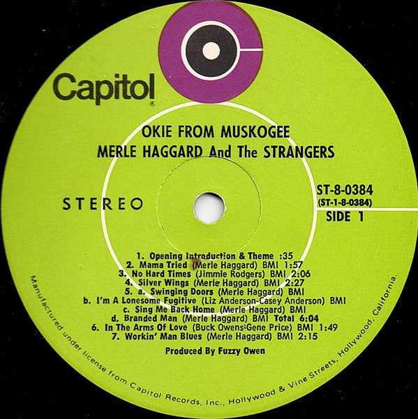 Merle Haggard And The Strangers (5) : Okie From Muskogee (Recorded "Live" In Muskogee, Oklahoma) (LP, Album, Club)