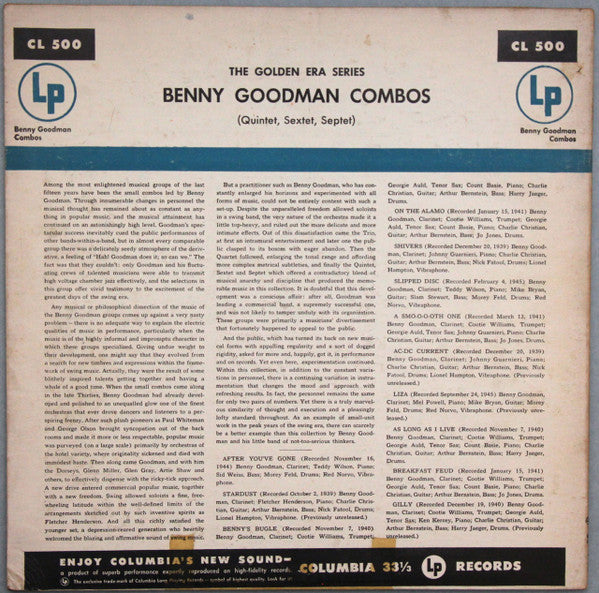 Benny Goodman : Benny Goodman Combos (LP, Comp, Mono, RP)