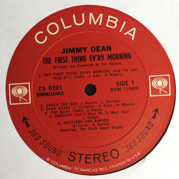 Jimmy Dean : The First Thing Ev'ry Morning (LP, Album, Ter)