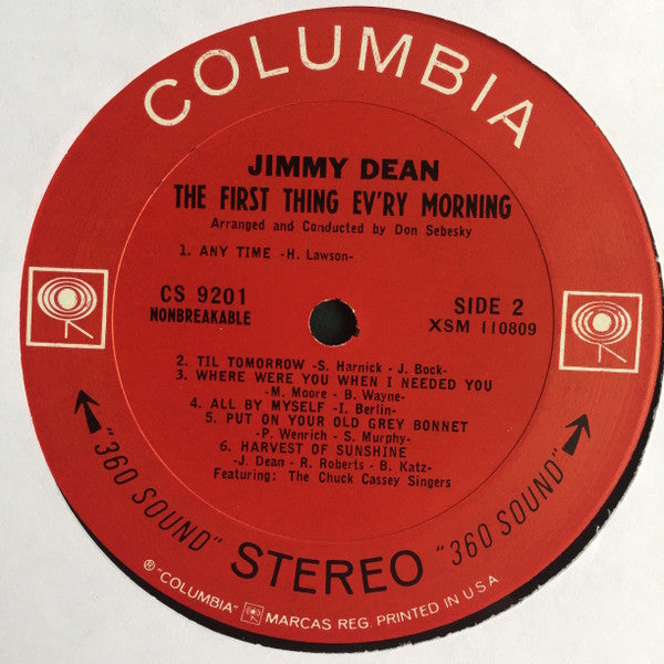Jimmy Dean : The First Thing Ev'ry Morning (LP, Album, Ter)