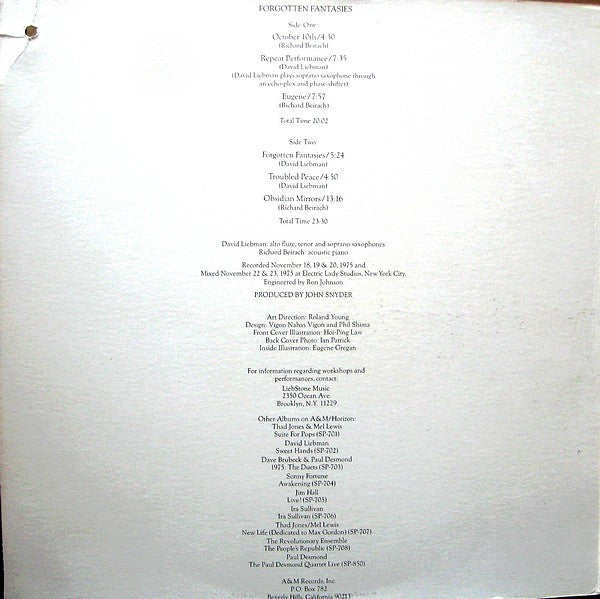 David Liebman / Richard Beirach : Forgotten Fantasies (LP, Album, Promo)