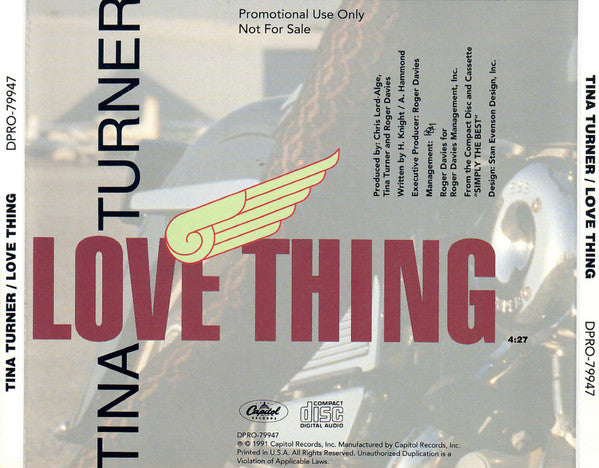 Tina Turner : Love Thing (CD, Single, Promo)