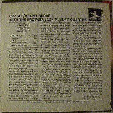Kenny Burrell With The Brother Jack McDuff Quartet : Crash! (LP, Album, Mono)