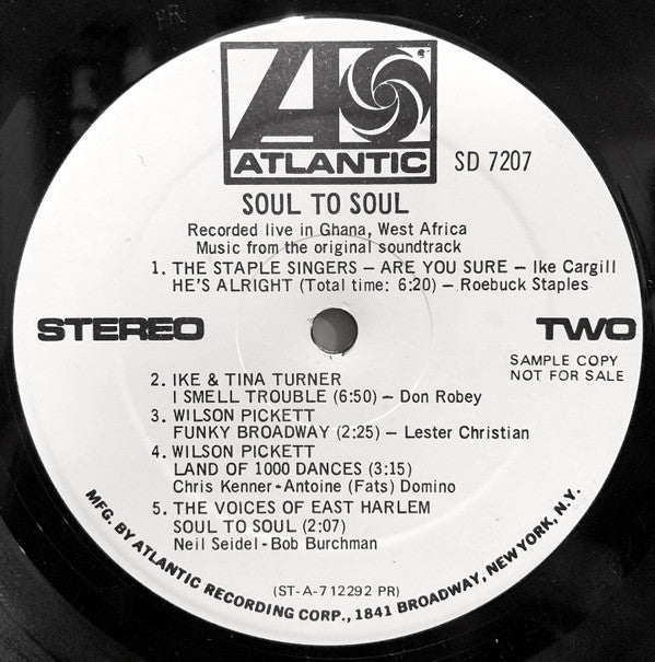Various : Soul To Soul (Music From The Original Soundtrack - Recorded Live In Ghana, West Africa) (LP, Promo, Gat)