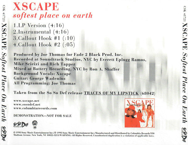 Xscape : Softest Place On Earth (CD, Single, Promo)
