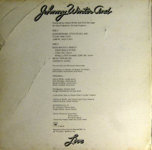 Johnny Winter And : Live Johnny Winter And (LP, Album)