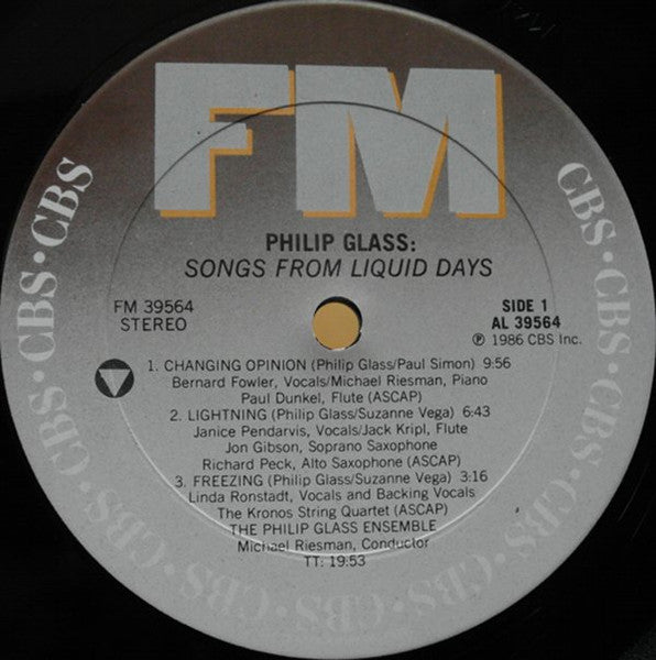 Philip Glass : Songs From Liquid Days (LP, Album)