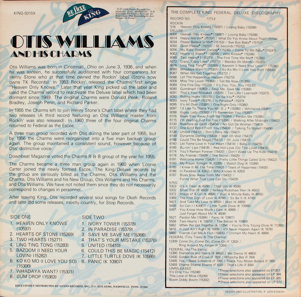 Otis Williams & The Charms : 16 Hits - Contains All Their Greatest Hits (LP, Comp, Mono)