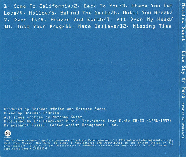 Matthew Sweet : Blue Sky On Mars (CD, Album, Promo, Adv)