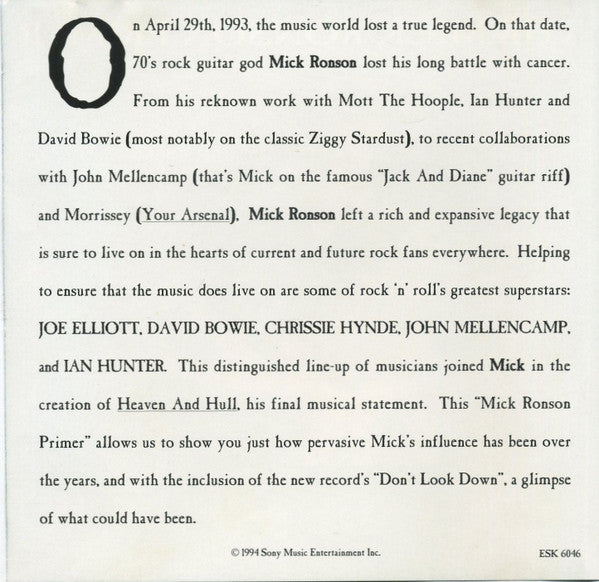 Mick Ronson : The Mick Ronson Primer  (CD, Comp, Promo)