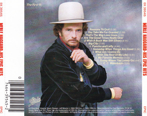 Merle Haggard : His Epic Hits - The First 11 - To Be Continued... (CD, Comp)
