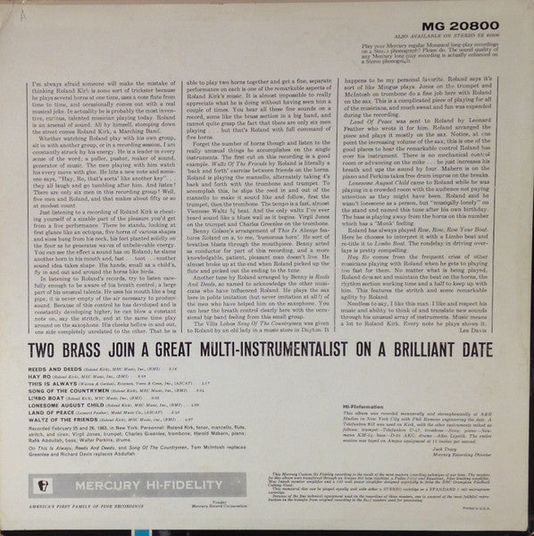 Roland Kirk : Reeds & Deeds (LP, Album, Mono)