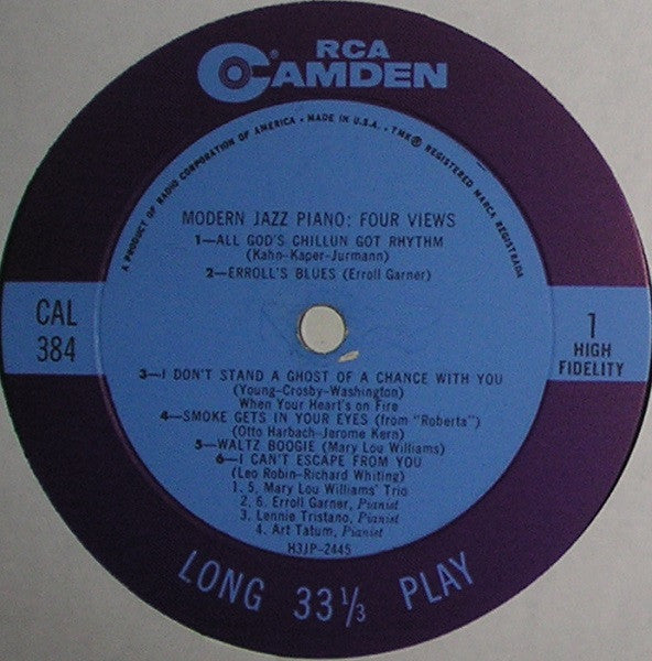 Mary Lou Williams / Art Tatum / Erroll Garner / Lennie Tristano : Modern Jazz Piano: Four Views (LP, Comp, Mono)