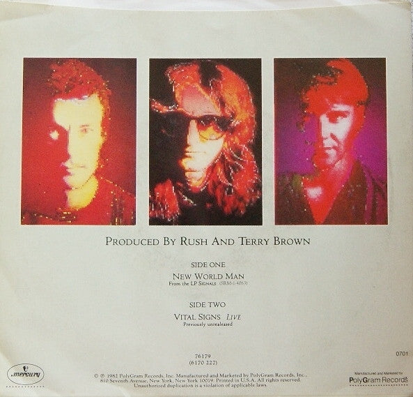 Rush : New World Man (7", Single, Styrene, 72)