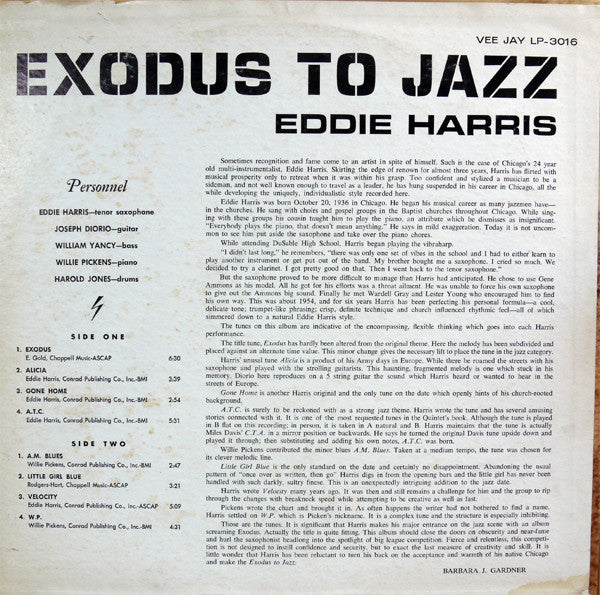Eddie Harris : Exodus To Jazz (LP, Album, Mono)