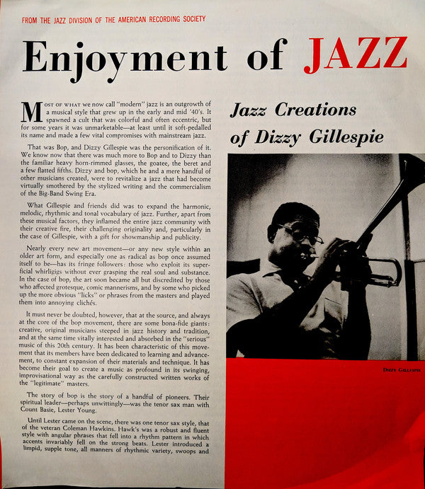Dizzy Gillespie : Jazz Creations Of Dizzy Gillespie (LP, Album)