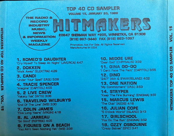 Various : Hitmakers Top 40 CD Sampler Volume 15  Jan 20, 1989 (CD, Promo, Smplr)