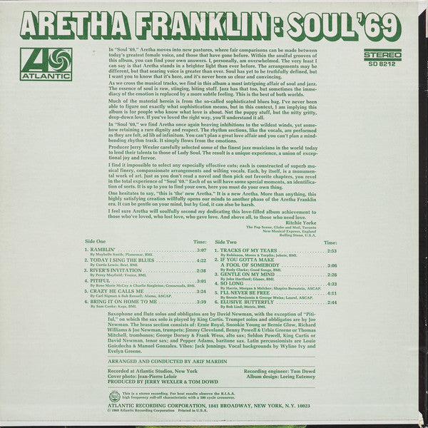 Aretha Franklin : Soul '69 (LP, Album, PR)