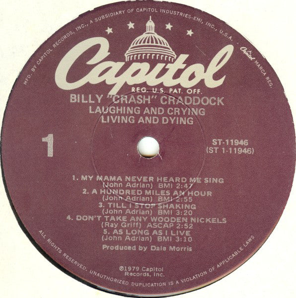 Billy 'Crash' Craddock : Laughing And Crying Living And Dying (LP, Album)