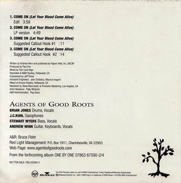 Agents Of Good Roots : Come On (Let Your Blood Come Alive) (CD, Single, Promo)