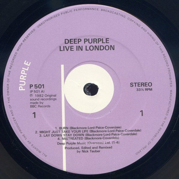 Deep Purple : Live In London (LP, Album)