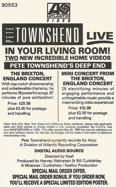 Pete Townshend ‘s Deep End (5) : Live! (Cass, Album)