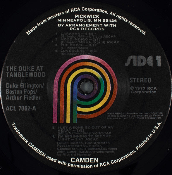 Duke Ellington - Boston Pops Orchestra / Arthur Fiedler : The Duke At Tanglewood (LP, Album, RE)