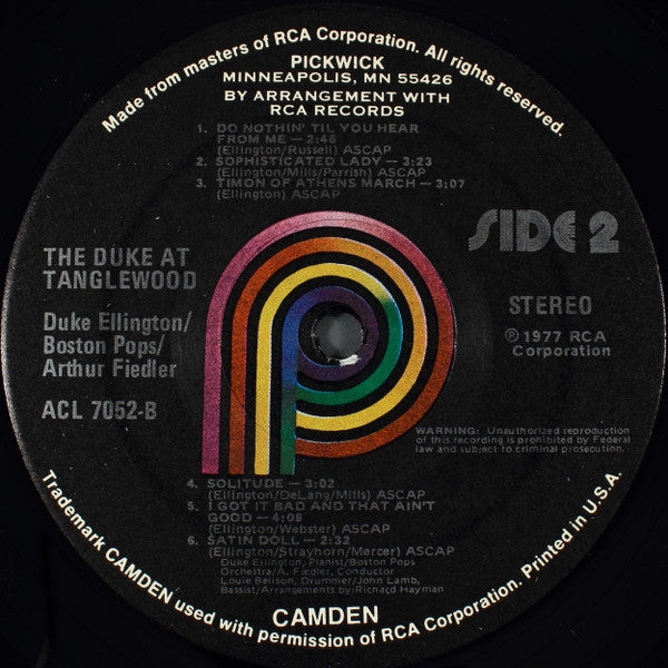 Duke Ellington - Boston Pops Orchestra / Arthur Fiedler : The Duke At Tanglewood (LP, Album, RE)