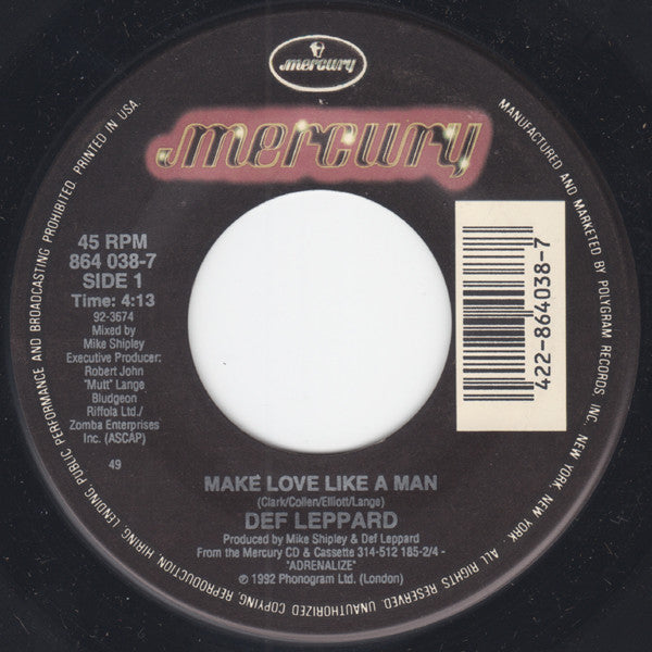 Def Leppard : Make Love Like A Man (7", Single)