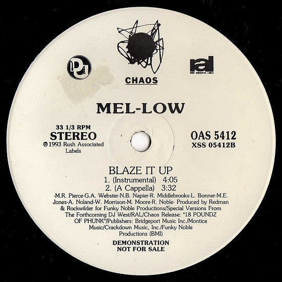 Mel-Low : Blaze It Up (12", Single, Promo)