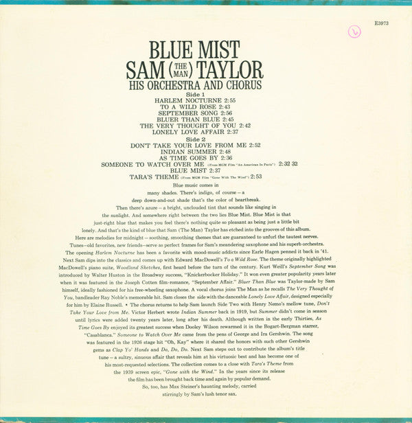 Sam Taylor (2) : Blue Mist (LP, Album, Mono)