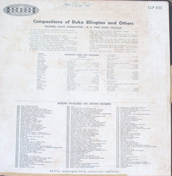 Maxwell Davis : Compositions Of Duke Ellington And Others (LP, Album)