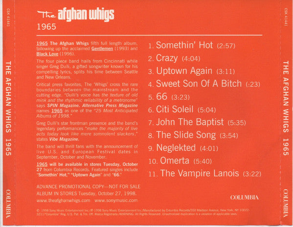 The Afghan Whigs : 1965 (CD, Advance, Album, Promo)
