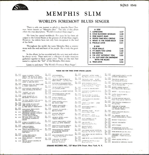 Memphis Slim : The World's Foremost Blues Singer (LP, Album)