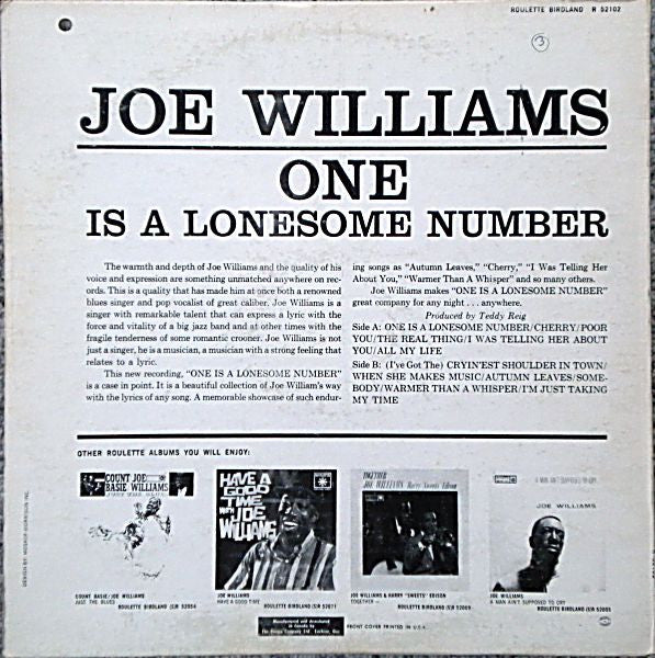 Joe Williams : One Is A Lonesome Number (LP, Album, Mono)