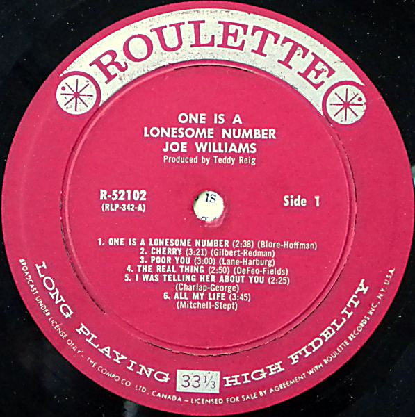 Joe Williams : One Is A Lonesome Number (LP, Album, Mono)