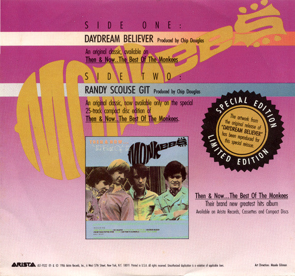 The Monkees : Daydream Believer (7", Single, Ltd, RE, S/Edition, Styrene)
