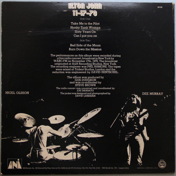 Elton John With Dee Murray And Nigel Olsson : 11-17-70 (LP, Album, Glo)