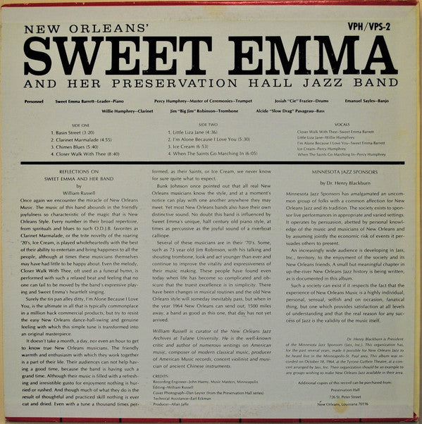 Emma Barrett And Her Preservation Hall Jazz Band : New Orleans' Sweet Emma And Her Preservation Hall Jazz Band (LP, Album, RE, Kee)