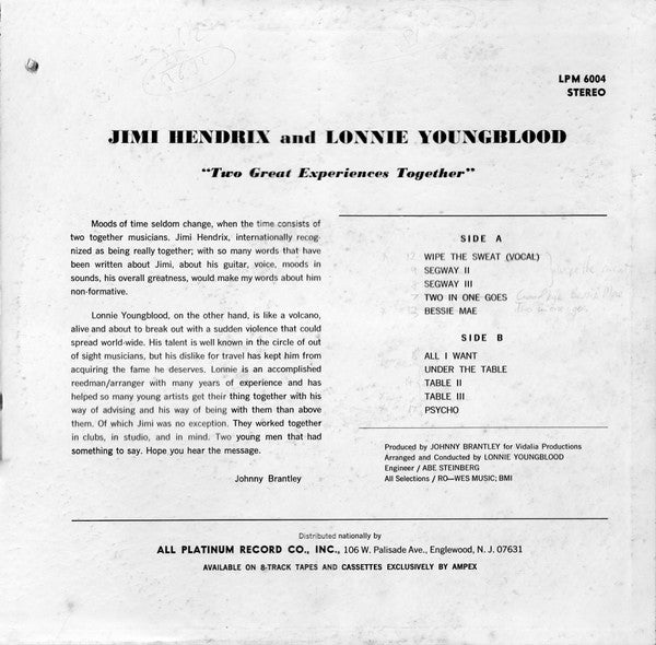 Jimi Hendrix And Lonnie Youngblood : Two Great Experiences - Together (LP)