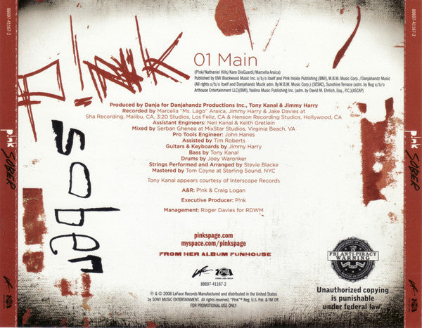 P!nk : Sober (CD, Single, Promo)
