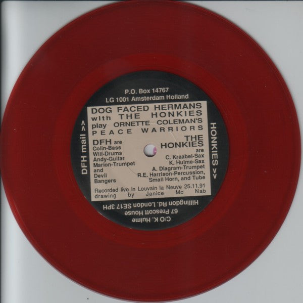 Jonestown (2) / Dog Faced Hermans & Guests The Honkies : Hoax / Peace Warriors (7", Red)