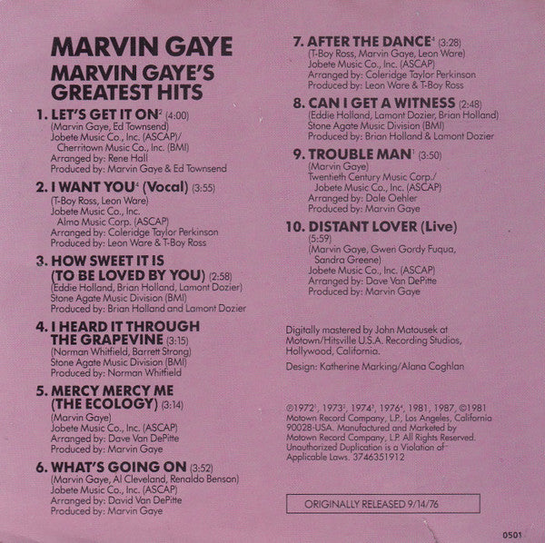 Marvin Gaye : Marvin Gaye's Greatest Hits (CD, Comp, RE)