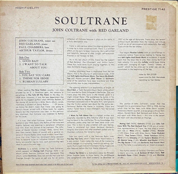 John Coltrane With Red Garland : Soultrane (LP, Album, Mono)