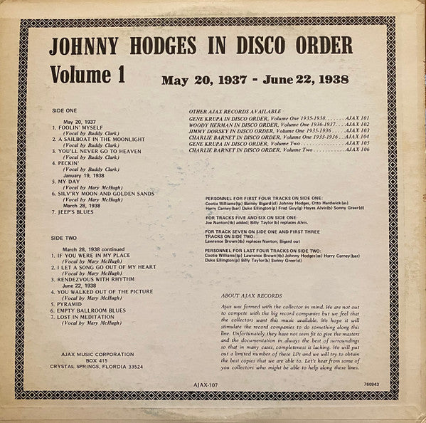 Johnny Hodges : In Disco Order Volume 1 (LP, Comp)