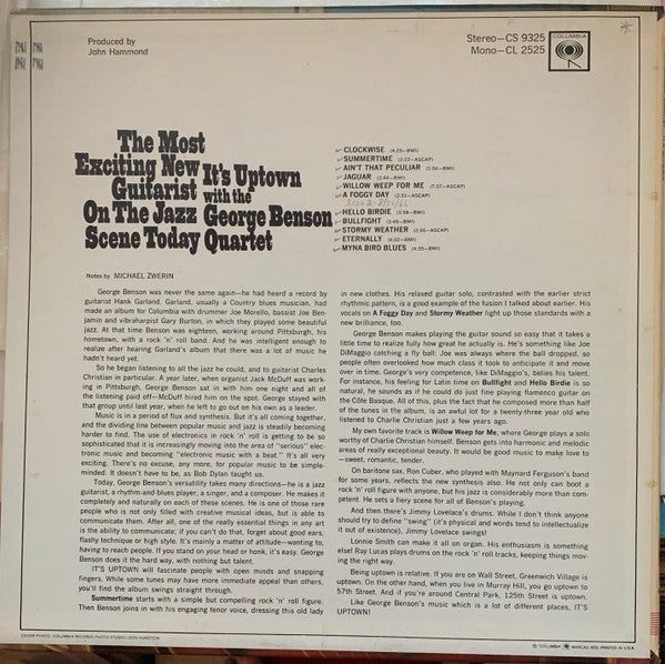 The George Benson Quartet : It's Uptown (LP, Album, Mono, Promo)